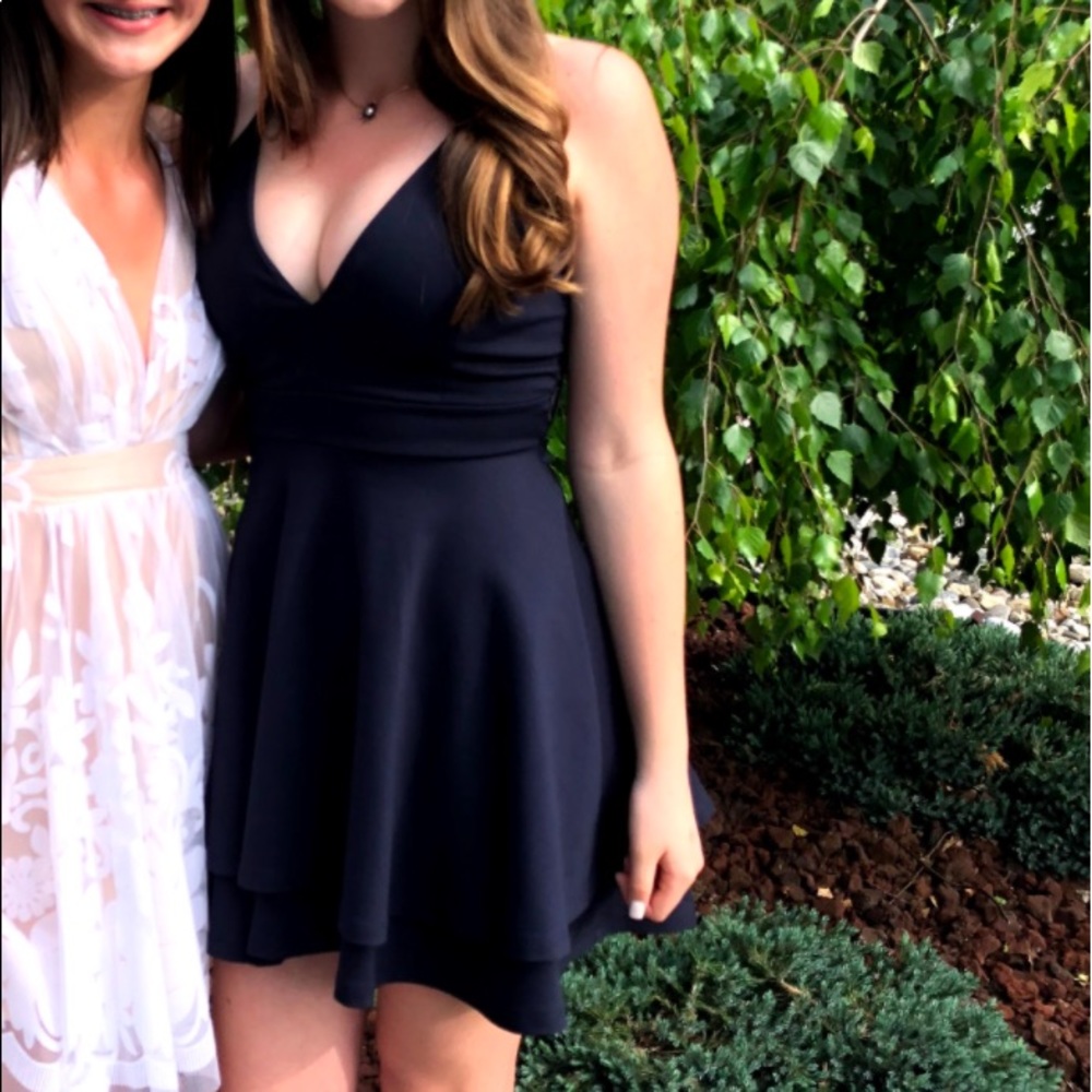 navy blue v neck dress